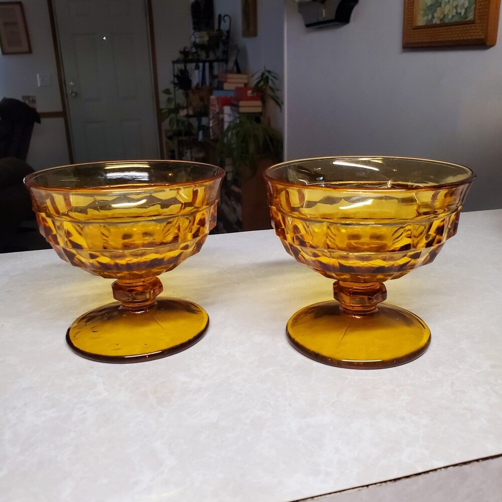 Whitehall Colony Amber Gold Champagne Sherbet Dish Set Of 2  3" x 3"